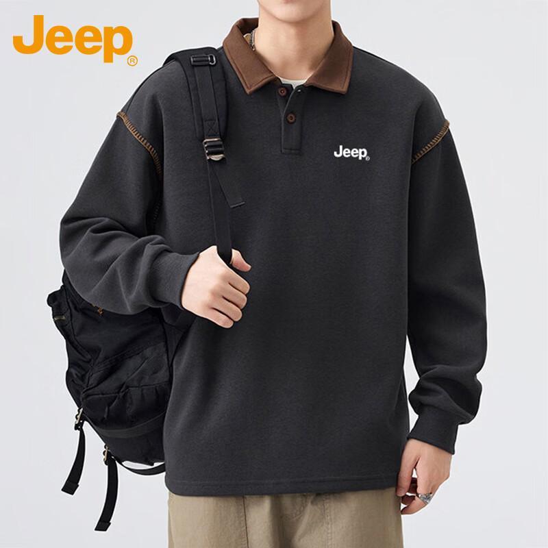 JEEP Men's Loose Fit Polo Collar Sweatshirt