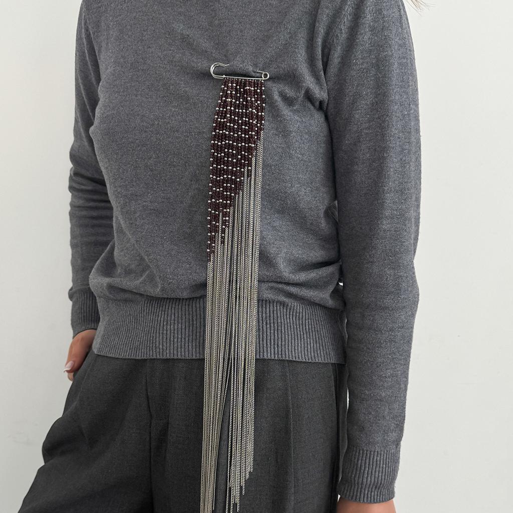 Alloy Tassel Chain Brooch Exaggerated Water Droplet Tassel Clothing Tie Pin Necklace Jewelry