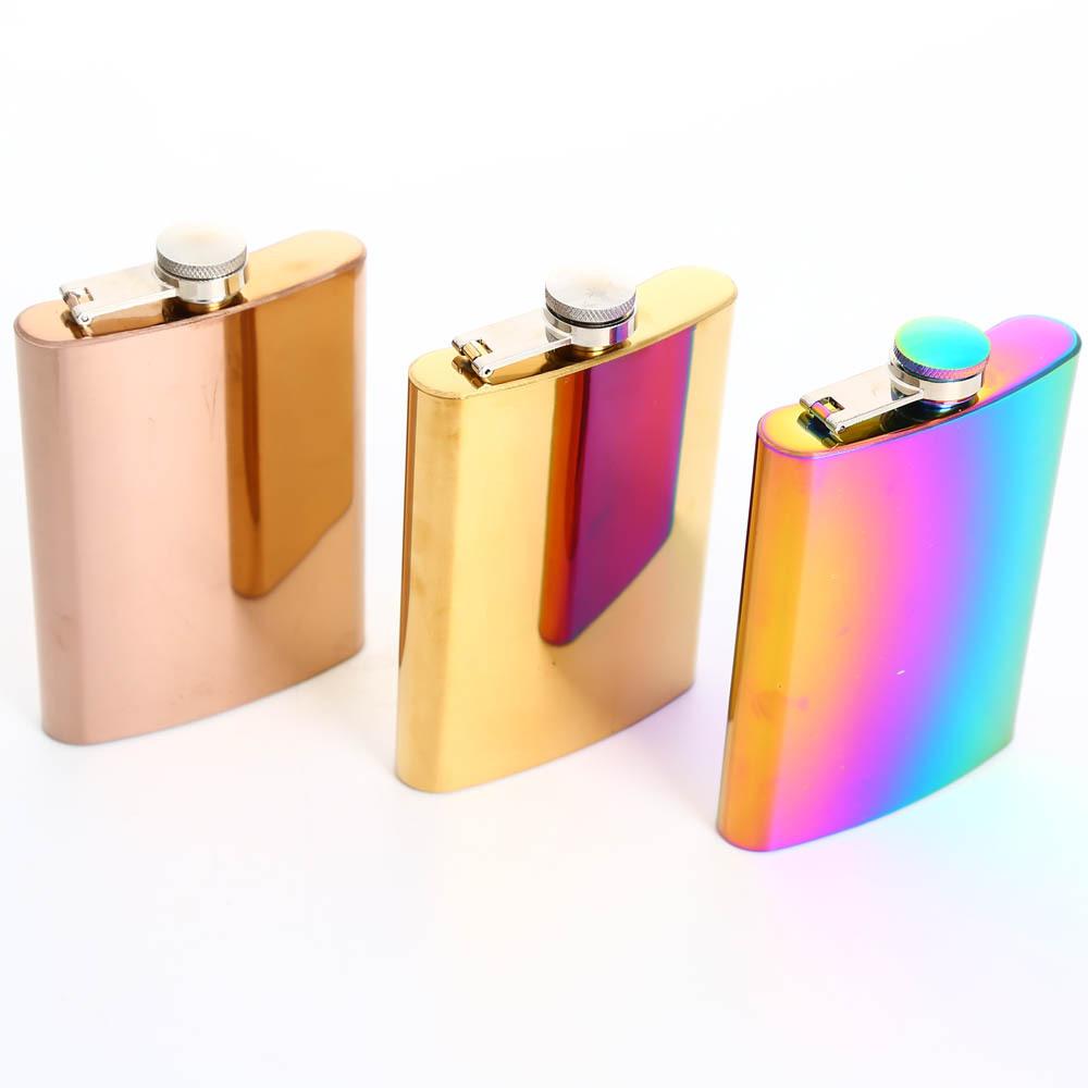 Colorful 8oz Stainless Steel Hip Flask With Free Funnel Whiskey Wine Bottle Retro Alcohol Pocket Flagon Portable Drinkware New