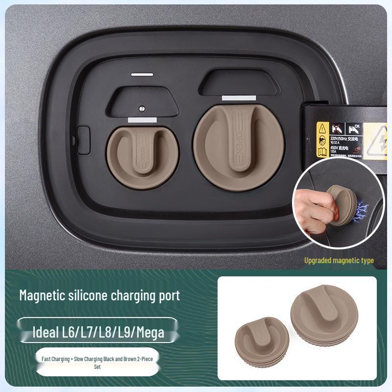 Silicone Waterproof Magnetic Charging Port Cover for Ideal L6-L9 Cars - Black Tech Accessory