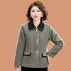 Mid-aged Women's Spring Plaid Woolen Coat - Stylish Lapel Top for Middle-aged & Elderly