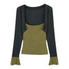 Women's Lyocell Tencel Patchwork Long Sleeve Waist-Cinching Top (Spring 2026 Collection)
