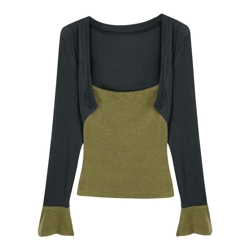 Women's Lyocell Tencel Patchwork Long Sleeve Waist-Cinching Top (Spring 2026 Collection)