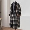 Sibaishi Women's Lazy Style Contrast Plaid Loose Wool Blend Coat