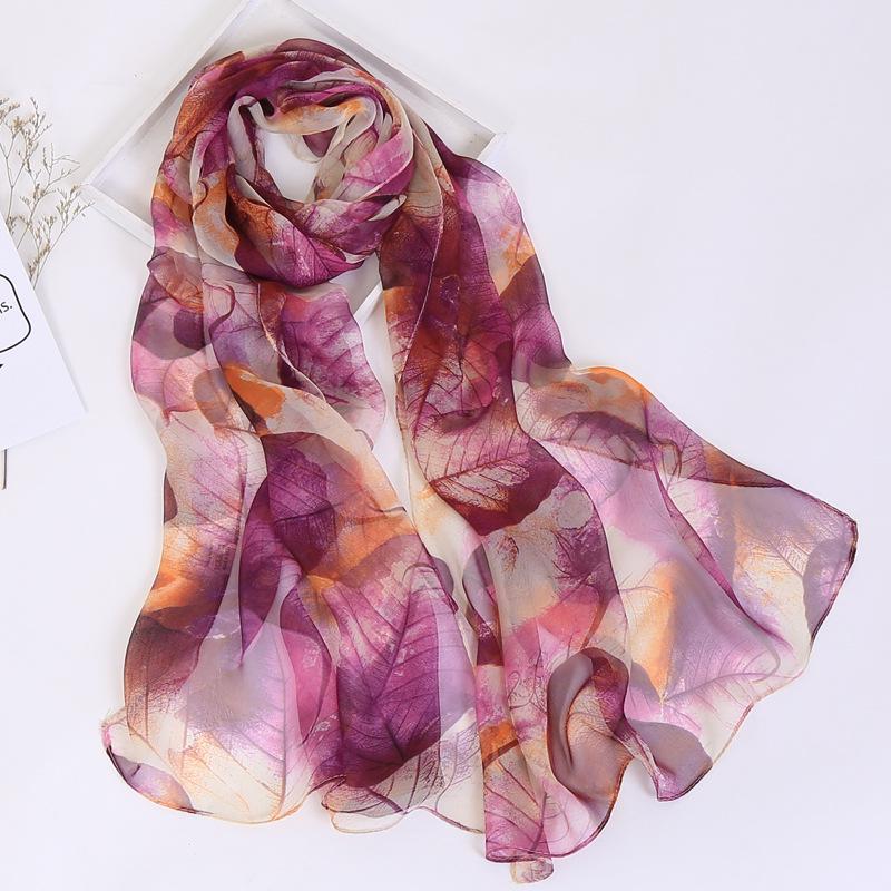 2019 Qiaoqi Long Silk Scarf with Leaf Pattern - Sun Protection, Hot Selling Thin Silk Scarf