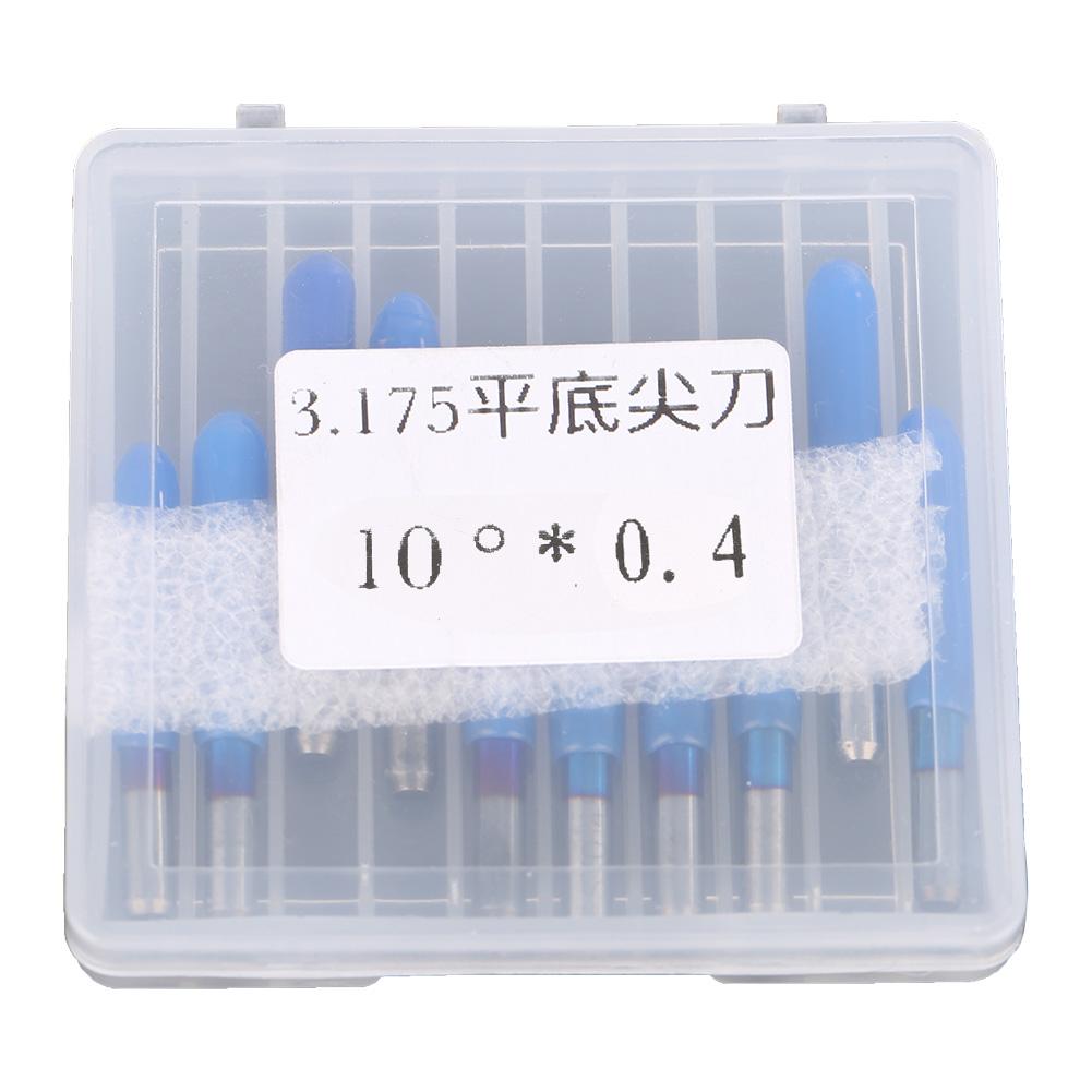 10Pcs box 3.175 Blue Plating Tungsten Steel Engraving Tool CNC Carving Tool (10 degrees * 0.4)