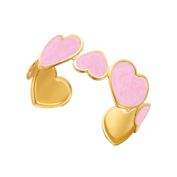 Bijou Manchette Cœur Effet Huile Goutte Unique Acier Inoxydable Doré Accessoires Bracelet Romantique pour Fête pour Femmes