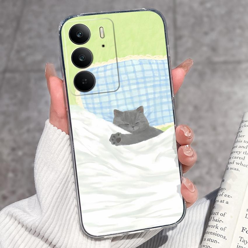 For Oppo Realme C75 C75x C71 C67 C63 C55 C35 C33 C21Y C20 C15 Clear Phone Covers Adorable Cat Patterns Screen Protector Dustproof Case For Oppo Casing