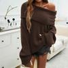 European-American Off-the-Shoulder Knit Sweater: One-Shoulder, Loose, Long Sleeve, Mid-Length, Solid Color, Lazy Style for Women.