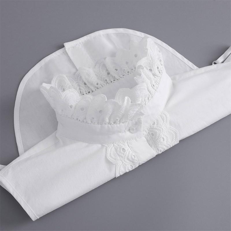 Womens Detachable Fake Collar White Blouses Half Shirt Elegant Ruffled Lace Patchwork French Style Neckwear Accessory