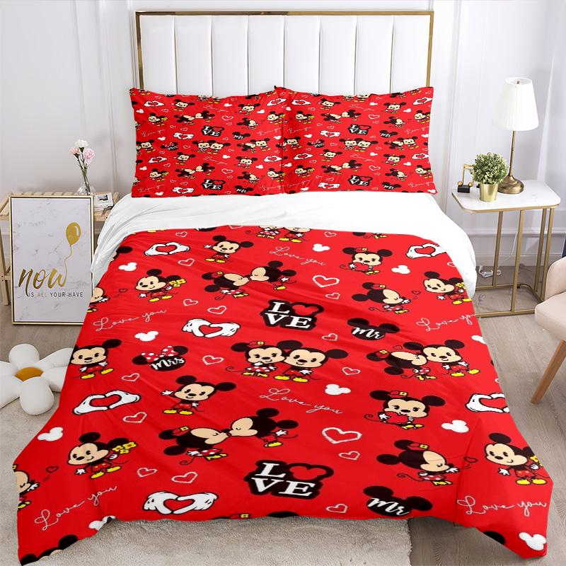 Mickey Mouse Love Heart Print 3Pcs Bedding Setduvet Cover With 2 Bedropillowcase Home Birthday Gift