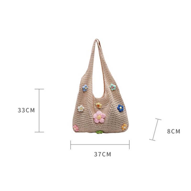 Crochet Mesh Beach Toted Bag,Bohemian Vacation Handbags Aesthetic Knit Shoulder Bag for Women Travel Bag KTB