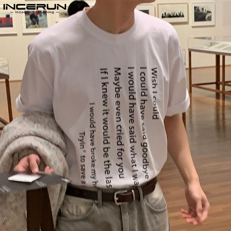 

INCERUN Белая летняя мужская футболка с короткими рукавами и принтом