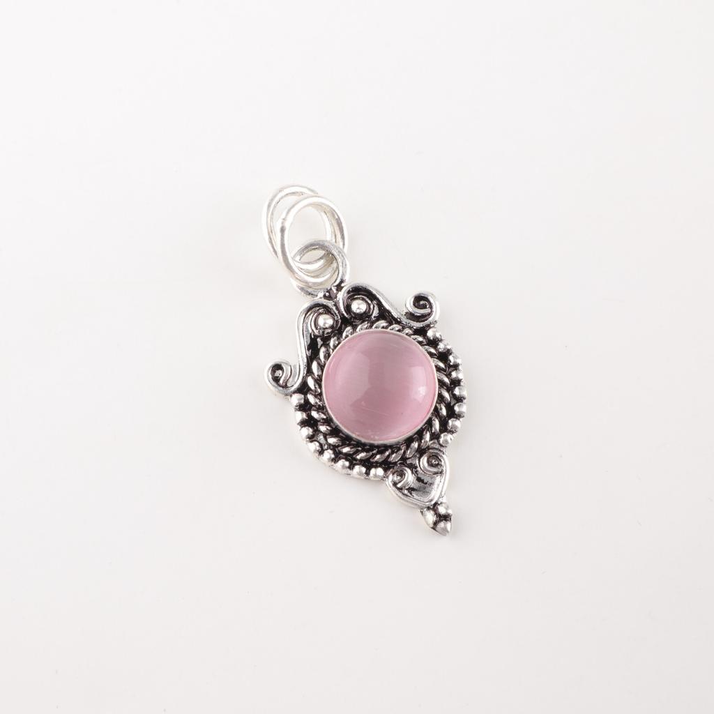 Natural Pink Cat's Eye Gemstone 925 Solid Silver Jewelry Handmade Chain Pendant PP-39-46