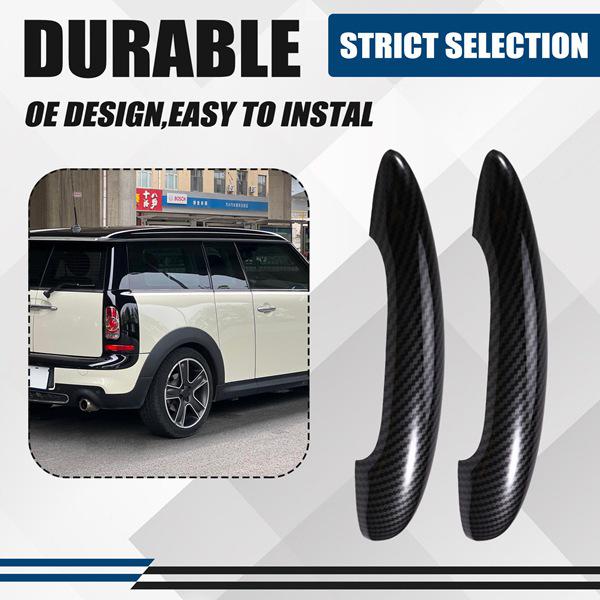 Mini Door Handle Covers: Carbon Fiber Texture, ABS Material, Outer Pull Style.