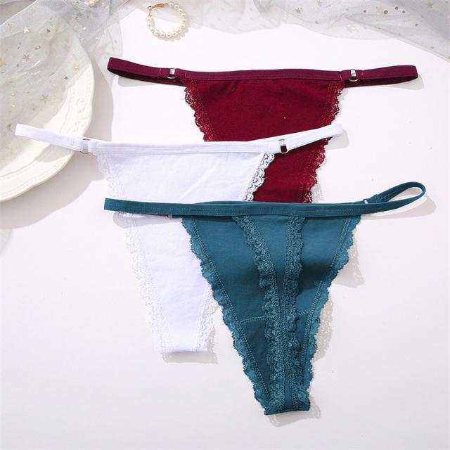 FINETOO 3Pcs/set Women's Cotton Thongs Lace Low Waist G-string Underwear S-L Ladies T-Back Underpants Girls Panties Lingerie New