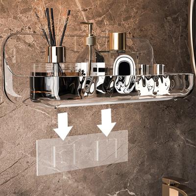 Acrylic Transparent Storage Rack Bathroom Wall Mounted Punch Free Cosmetic Storage Tray Makeup Organizer Bathroom Kitchen Shelf