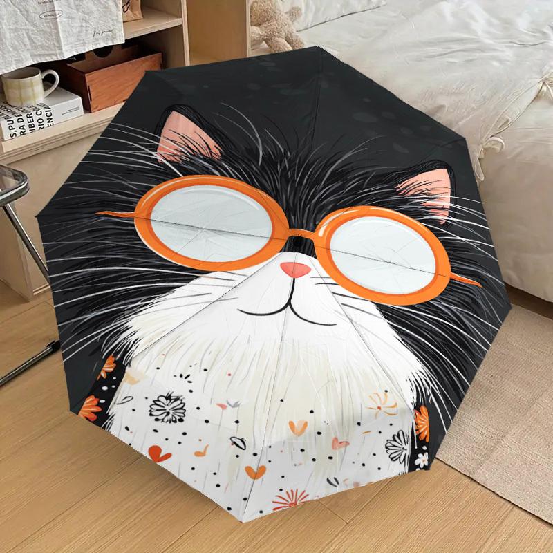 1pc cat glasses Pattern Umbrella Design Automatic Opening and Closing Umbrella, High-quality Travel Umbrella, Lightweight and Portable, -56