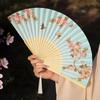 Summer Flower Bird Print Folding Fan Chinese Style Retro Tassel Bamboo Hand Held Fan Dancing Perform Decoration Craft Faux Fans