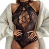 Koronkowe Body Damskie Siateczka Ozdobne Paski Eleganckie Odkryty Biust XL