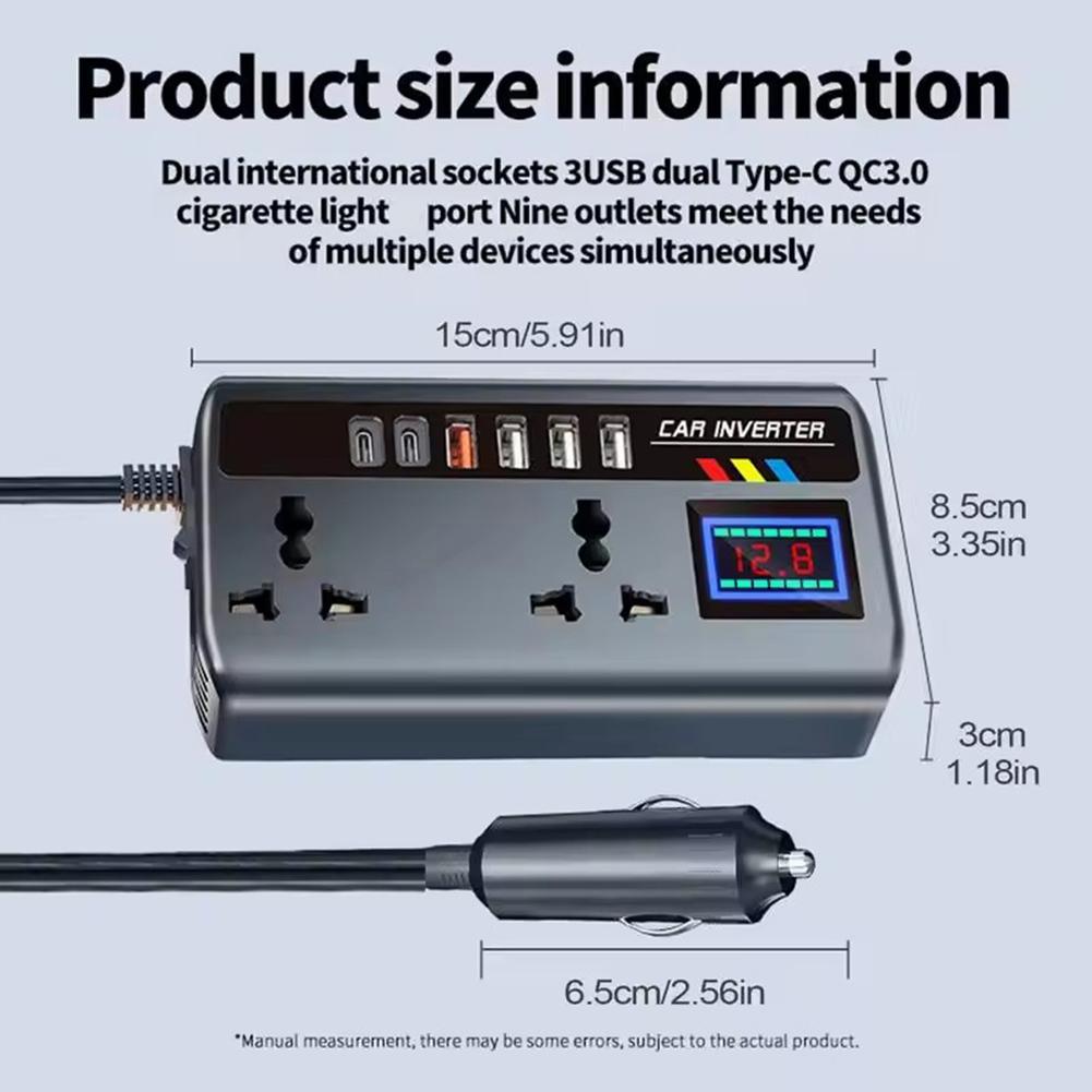 Converter for Car Outlet for Car 12V/24V to 220V Fast Charging Ports Portable Automotive Charger Inverter 3 USB Ports for Adults