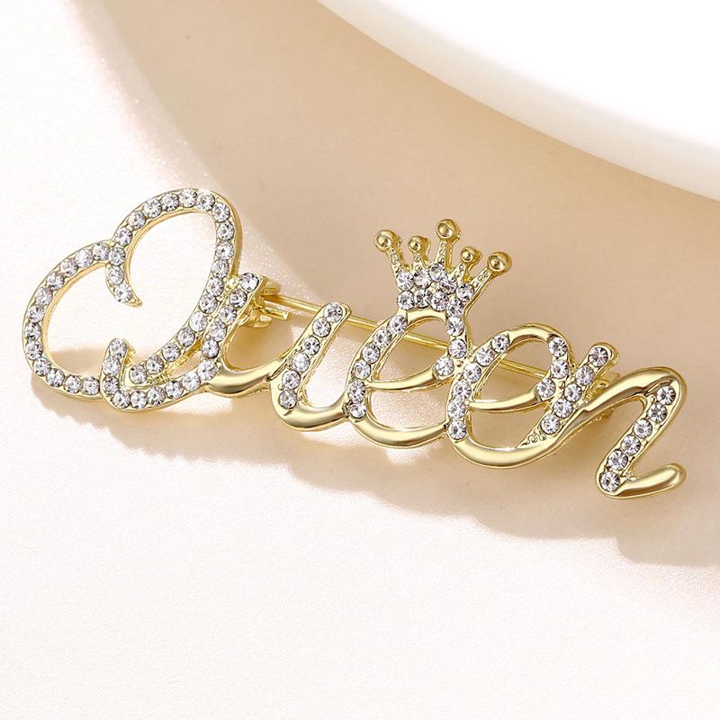 Королева Королева Буквенная Брошь Новая Универсальная Качественная Брошь Корона Антибликовый Зажим Стразы Простой Зажим 4.9*1.6cm золотой