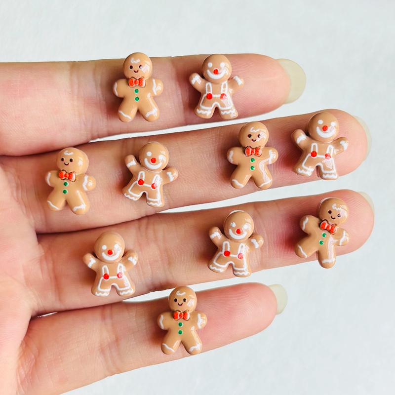 30 Piece Cartoon Resin Mini Christmas Gingerbread Figurine Nail Decoration Diy Set, Suitable For Nail And Jewelry Making A116