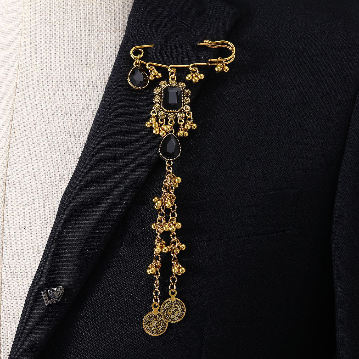 Exotic Long Tassel Geometric Crystal Brooch Scarf Buckle