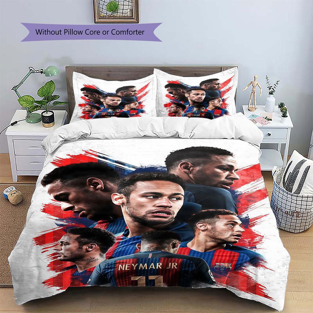Neymar Muster Bettwäsche Heimdekoration Geburtstagsgeschenk (1 Bettbezug + 2 Kissenbezüge, ohne Füllung),Fanartikel.