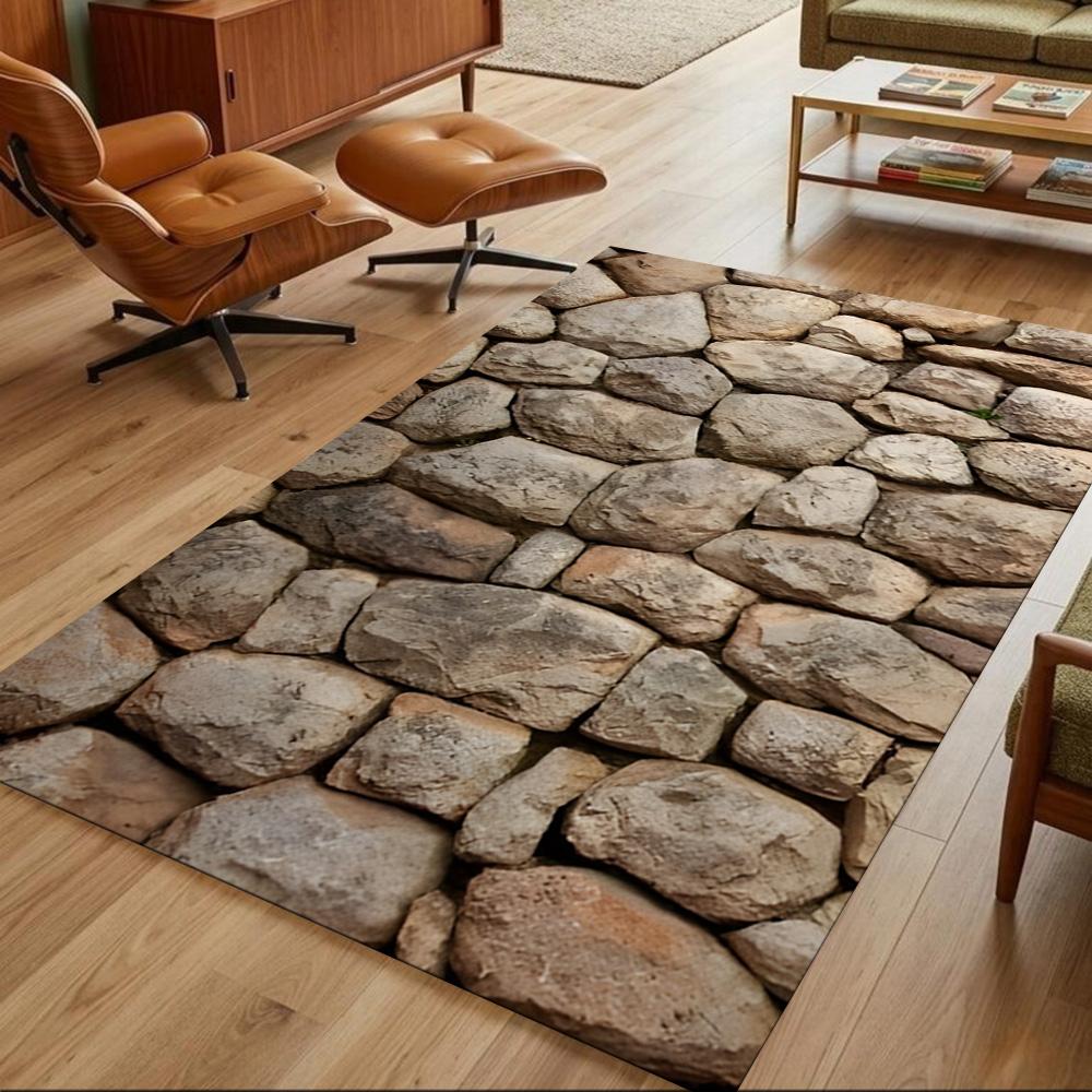 Stone Wall Texture Pattern Non-Slip Home Carpet Design for Living Room Bedroom Office Decor Gift with Vibrant Pattern and Comfortable