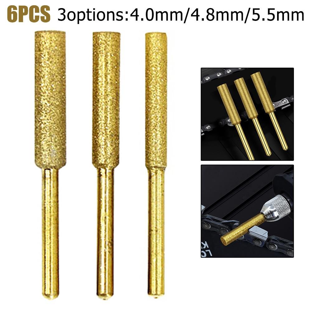 6PCS 4/4.8/5.5mm Diamond Chainsaw Sharpener Burr Grinder Chain Saw Drill Bits Saw Sharpening Carving Grinding Tools Dropship