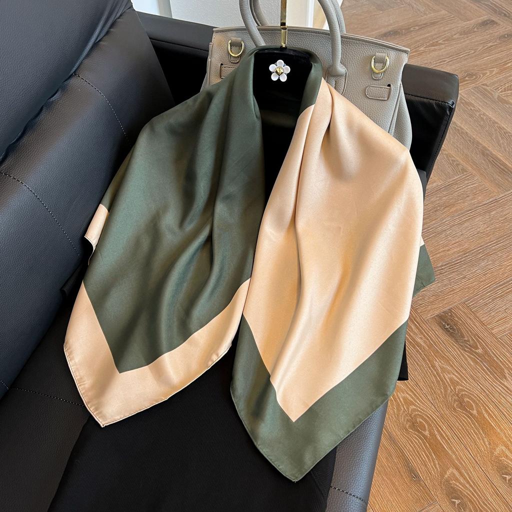 Fashion Twist Silk Scarf Color Block Printed Scarf Twill Silk Large Square Scarf 91x91cm Shawl Sunscreen Travel Headscarf