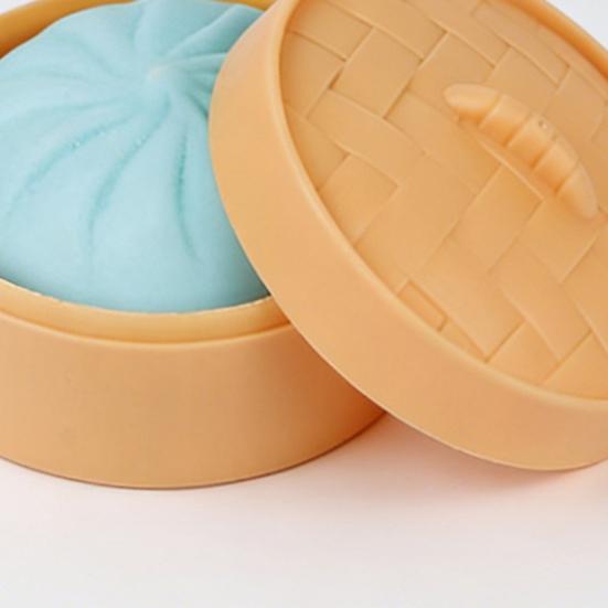 Squeeze Toy Realistic Steamed Bun Design Soft Slow Rebound Stress Relief Toy with Portable Steamer Storage Box