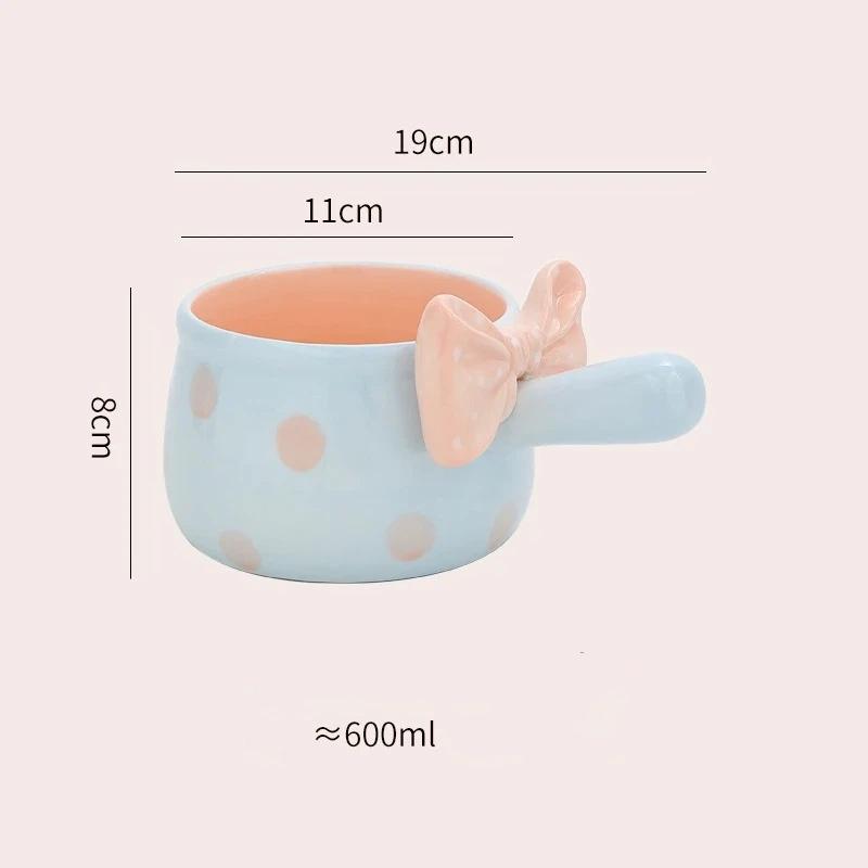 Cute Bowknot Ceramic Bowl with Handle, Aesthetic Salad, Dessert & Breakfast Oatmeal Bowl