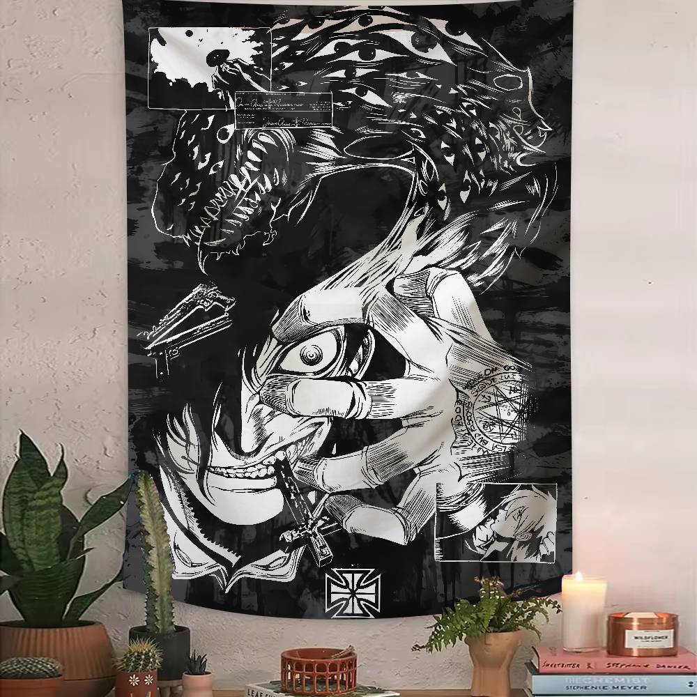 Cool Alucard Anime HHellsing Tapestry Art Printing Japanese Anime Wall Tapestry Anime Wall Hanging Home Decoration