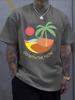 Unisex Vintage Beach Palm Tree Sunset Slogan Print Crew Neck Short Sleeve Oversized Loose Casual Summer Streetwear Basic Daily Tee