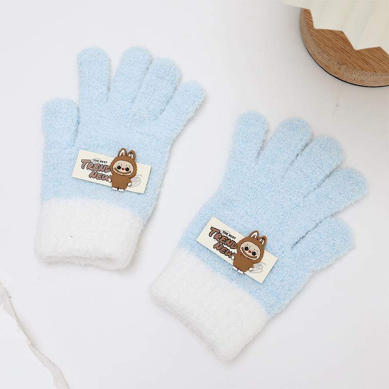 Winter Kinderhandschuhe Cartoon Bestickt Stoffetikett Labu Fünffingerhandschuhe Warm und Kältefest Baby Fingerhandschuhe