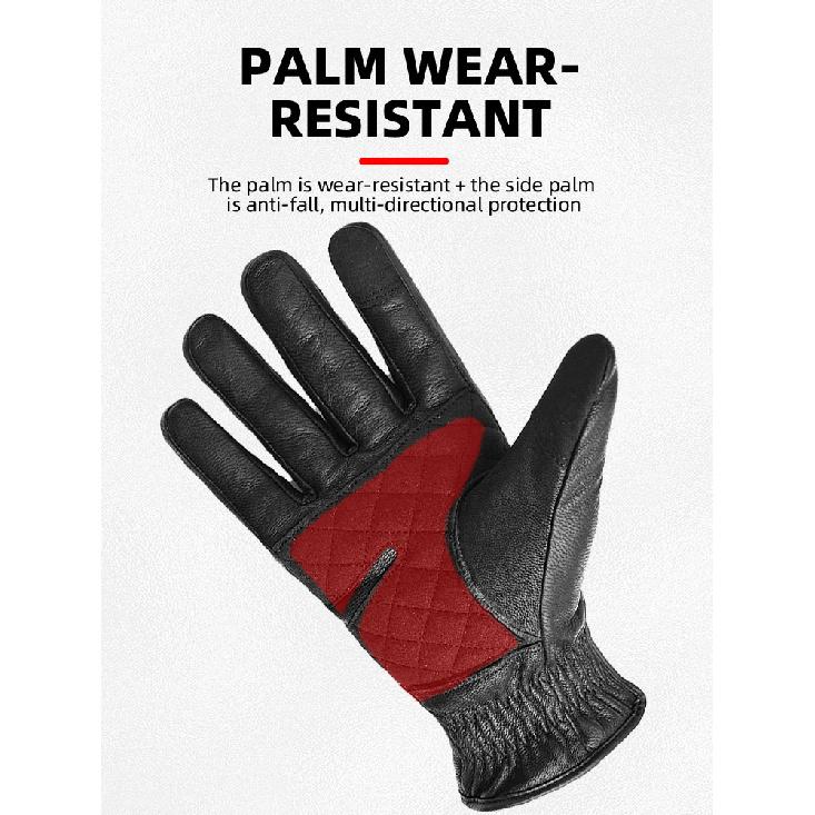 Retro Winter Motorcycle Leather Gloves with Certified Lined with Fleece for Warmth Protective Anti-fall Touch Motocross Gloves