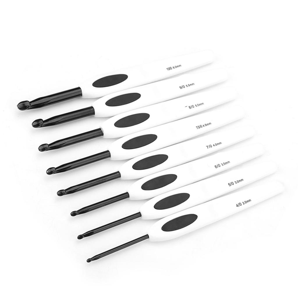 New Crochet Hook Set Aluminum Knitting Needles Stitches With Soft White Plastic Handle 8 PCS