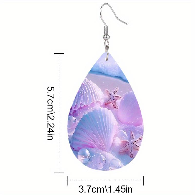 Beautiful Blue/Pink Seashell Starfish Beach PU Leather Earrings for Women Fashion Creative Earrings Double-sided Print Lightweight Earrings