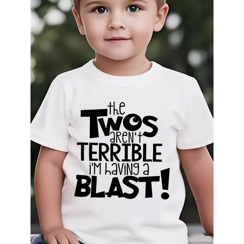 

European sizes Summer Fashion Boys Short-Sleeve T-Shirt THE TWOS AREN T TERRIBLE I M HAVING BLAST! Letter Print Casual Outdoor Top 98cm белый