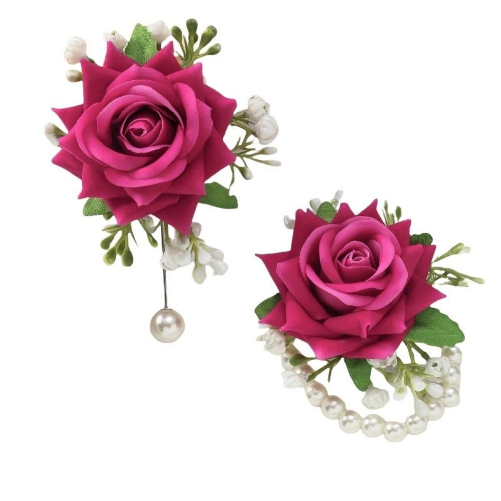 Set Of 2 Pieces Rose Wrist Corsage Artificial Flower Bridal Wrist Corsage for Wedding Decoration