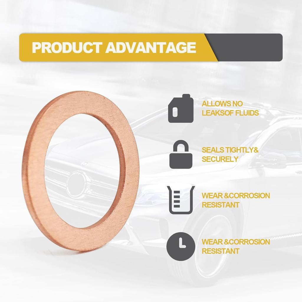 15 Pcs Oil Drain Plug Gasket - 14mm OEM Copper Drain Plug Washer Gaskets - Compatible/Replacement for Mercedes Oil Crush Washer OEM PN Part#: