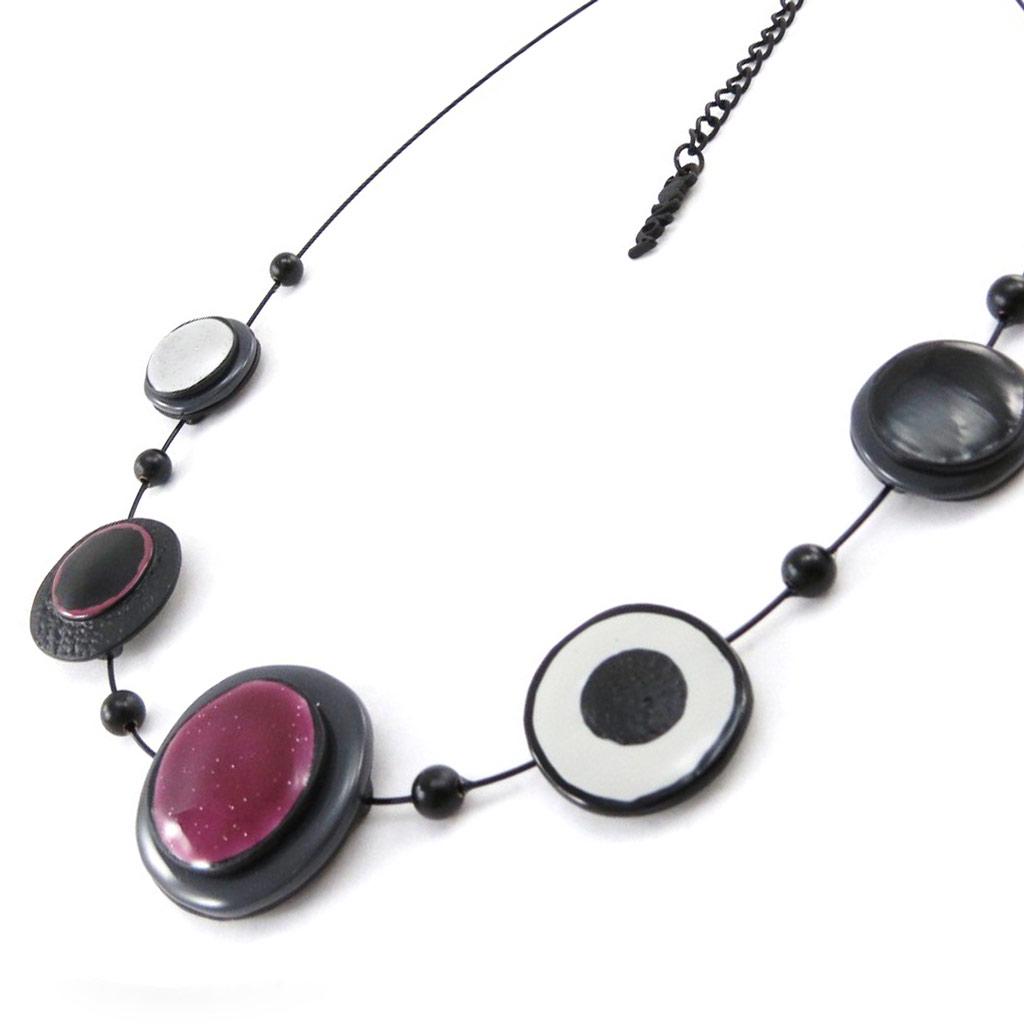 NOA [J2202] - Κολιέ Δημιουργού 'Μακαρόν' μωβ γκρι