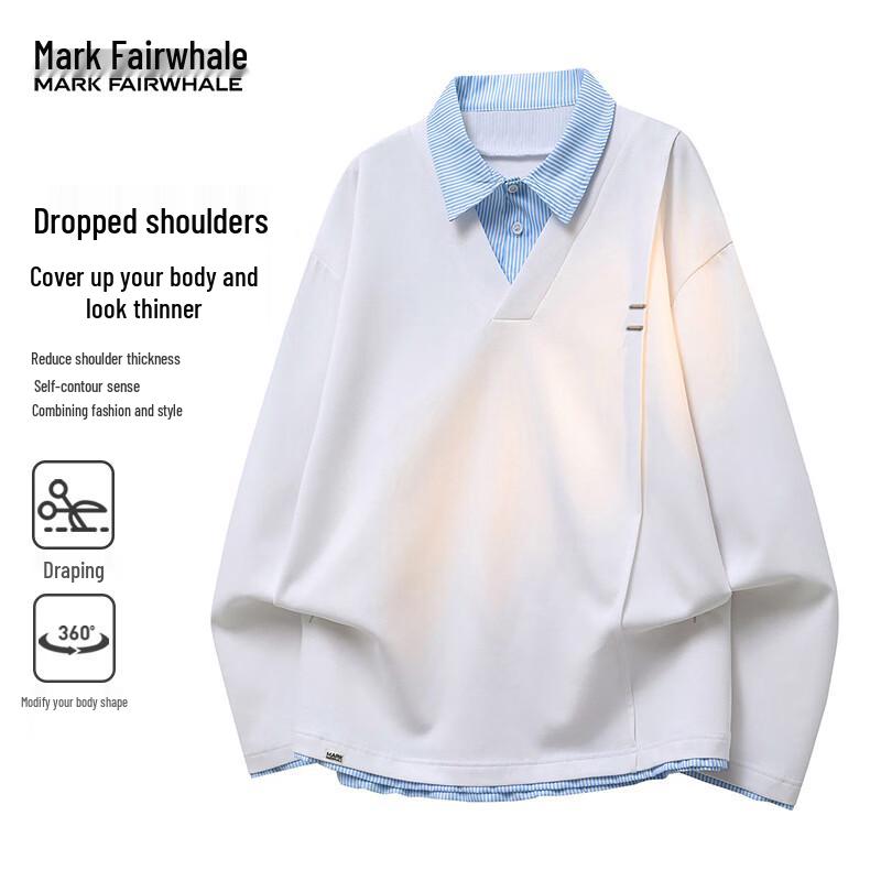 MARK FAIRWHALE Men s Faux Two-Piece Lapel Colorblock Sweatshirt L