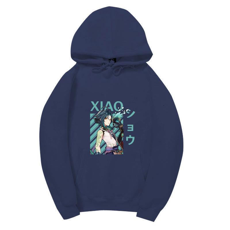 Genshin Impact Xiao Kapüşonlu Üniseks Polar Sweatshirt Anime Karakter Baskılı Sonbahar Kış Kazak