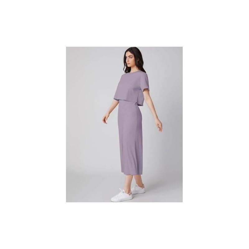 GRECIILOOKS Women s Ribbed A-Line Standard Length Co-Ord Set (Gl-W1787&Tr846_Purple_S) S