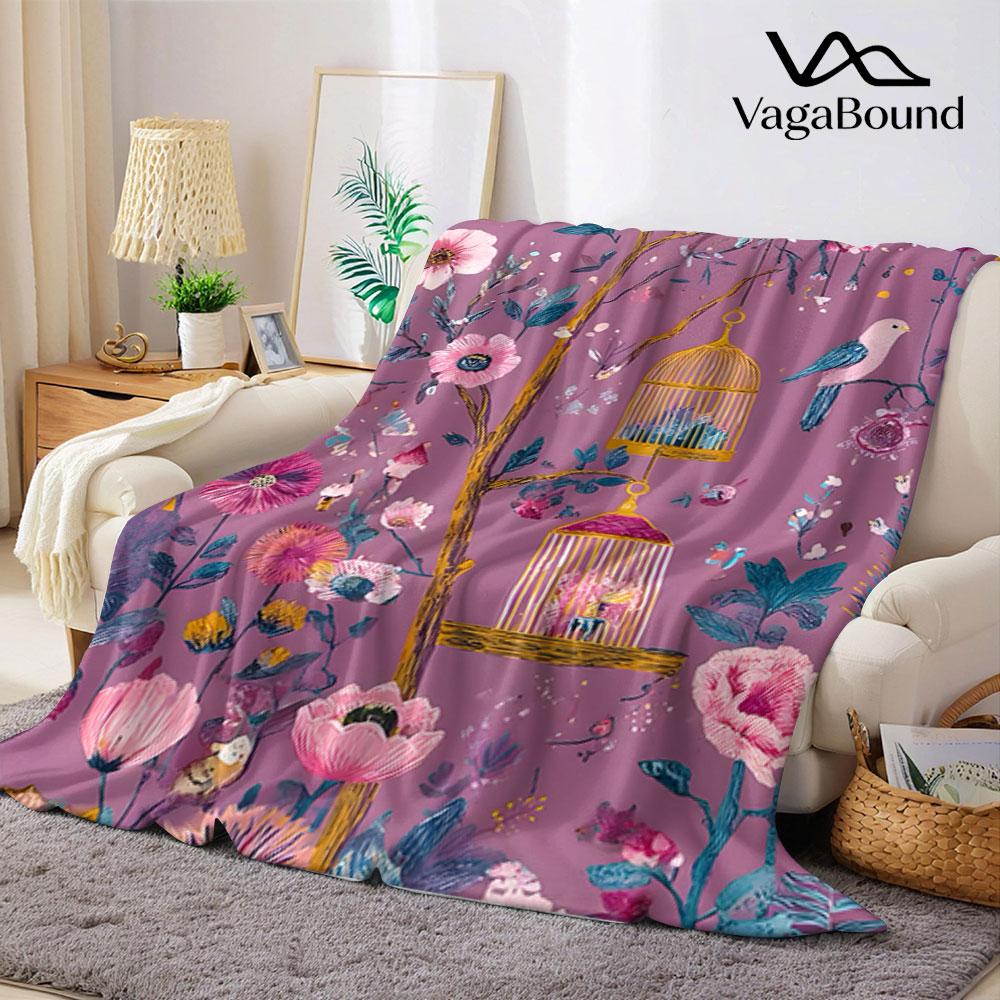 Chinoiserie Floral Parrot Printed Blanket Suitable for Sofas Beds Offices Travel Camping Chairs Warm Plush Blanket