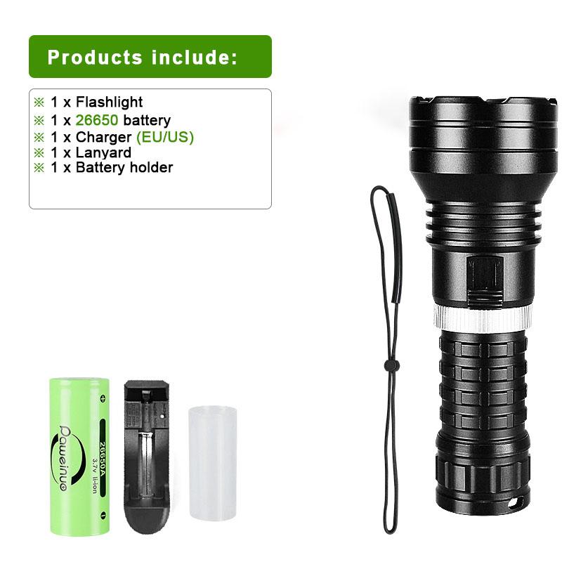 Lanterna de mergulho profissional XHP120, potente lanterna LED de mergulho com alto lúmen de 200.000 lm, lanterna de mergulho com lâmpada anfíbia