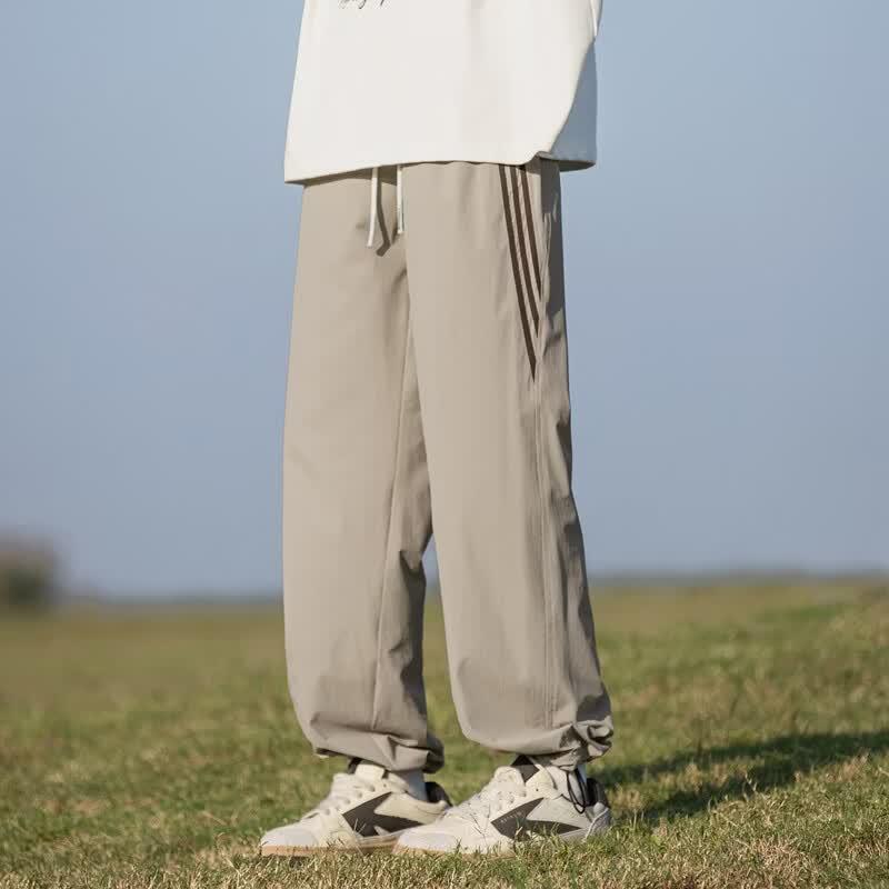Yalu Men's Striped Elastic Casual Straight-Leg Pants